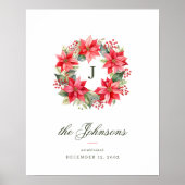 レッドウォーターカラースタイルポインセチアリースクリスマス ポスター (正面)