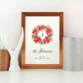 レッドウォーターカラースタイルポインセチアリースクリスマス ポスター