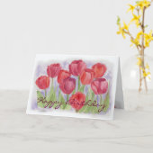 レッドウォーターカラーチューリップ誕生日カード カード (黄色い花)