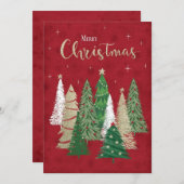 レッドウォーターカラーツリークリスマスパーティの招待状 招待状 (正面/裏面)