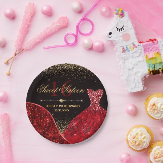 レッドウォーターカラードレススイート16誕生日 ペーパープレート (パーティー)