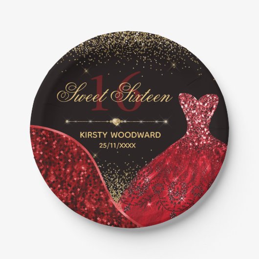 レッドウォーターカラードレススイート16誕生日 ペーパープレート (正面)