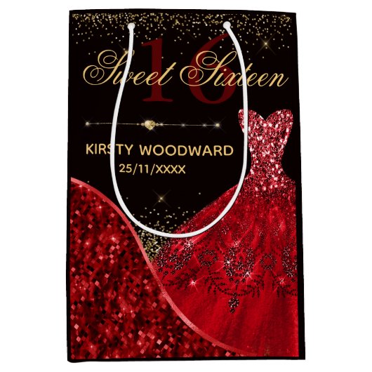 レッドウォーターカラードレススイート16誕生日 ミディアムペーパーバッグ (正面)