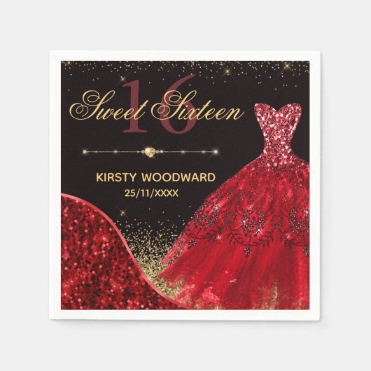 レッドウォーターカラードレス&レッドウェーブエッジスウィート16 スタンダードカクテルナプキン (正面)