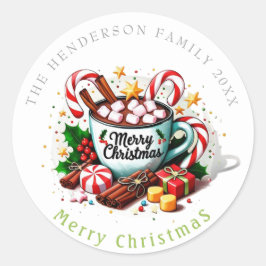レッドウォーターカラーフェスティブクリスマスホットキャンディー ラウンドシール