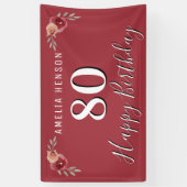 レッドウォーターカラーフラワーフローラ80誕生日 横断幕 (縦)