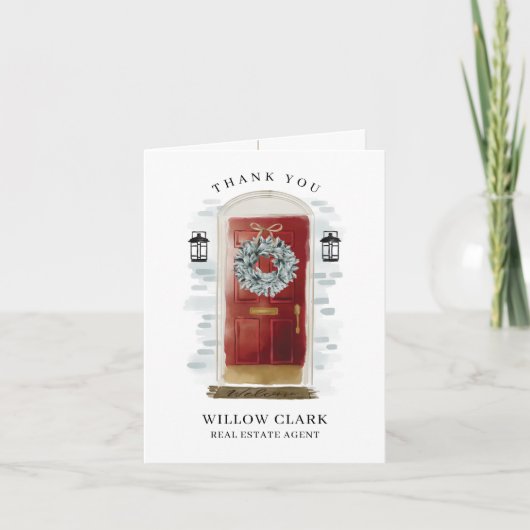 レッドウォーターカラーフロントドア&リースありがとう サンキューカード (正面)