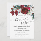 レッドウォーターカラーフローラボウクリスマスパーティー 招待状 (正面)