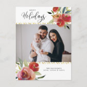 レッドウォーターカラーフローラ金ゴールドホリデーファミリーフォト ポストカード (正面)