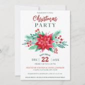 レッドウォーターカラーポインセチアフローラクリスマスパーティー 招待状 (正面)