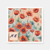 レッドウォーターカラーポピーガーデンオンピーチ スタンダードカクテルナプキン (正面)