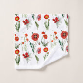 レッドウォーターカラーポピー花模様名前をカスタムする バスタオルセット (ウォッシュタオル)