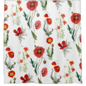 レッドウォーターカラーポピー花模様 シャワーカーテン (正面)