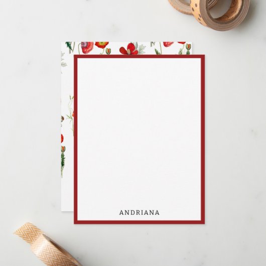 レッドウォーターカラーポピー花模様 ノートカード (正面/裏面インサイチュ)