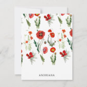 レッドウォーターカラーポピー花模様 ノートカード (裏面)