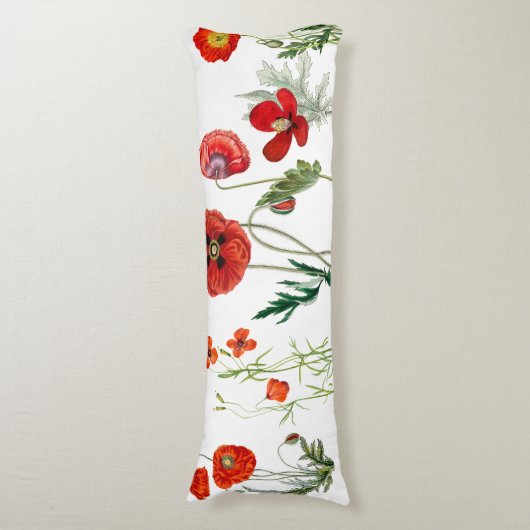 レッドウォーターカラーポピー花模様 ボディピロー (正面縦)