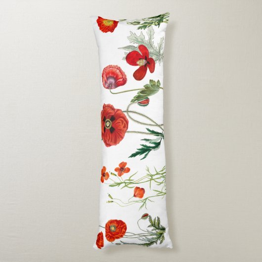 レッドウォーターカラーポピー花模様 ボディピロー (裏面 (縦))