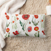 レッドウォーターカラーポピー花模様 ランバークッション (ブランケット)