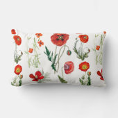 レッドウォーターカラーポピー花模様 ランバークッション (正面)
