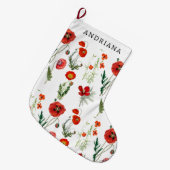 レッドウォーターカラーポピー花模様 ラージクリスマスストッキング (正面 (吊り時))
