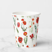 レッドウォーターカラーポピー花模様 紙コップ (裏面)