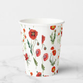 レッドウォーターカラーポピー花模様 紙コップ (右)