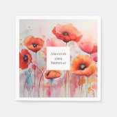 レッドウォーターカラーポピーinフィールド誕生日 スタンダードカクテルナプキン (正面)