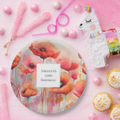 レッドウォーターカラーポピーinフィールド誕生日 ペーパープレート (パーティー)