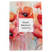 レッドウォーターカラーポピーinフィールド誕生日 ミディアムペーパーバッグ (正面)