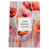 レッドウォーターカラーポピーinフィールド誕生日 ミディアムペーパーバッグ (裏面)