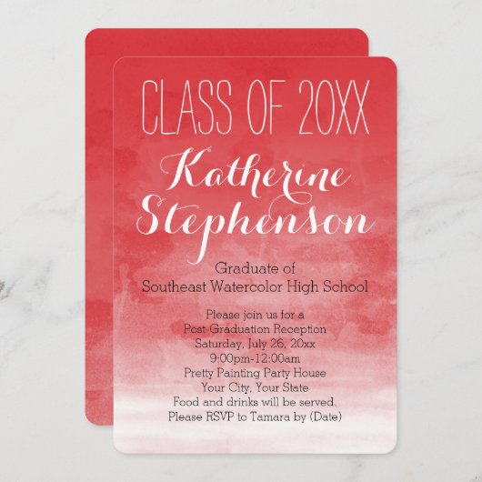 レッドウォーターカラー卒業パーティー招待状 招待状 (正面/裏面)