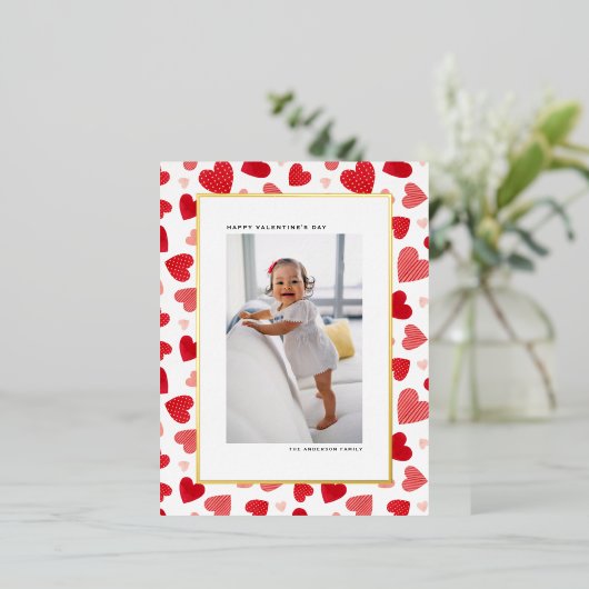 レッドウォーターハートフォトハッピーバレンタインデー 箔シーズンポストカード (立ち正面)