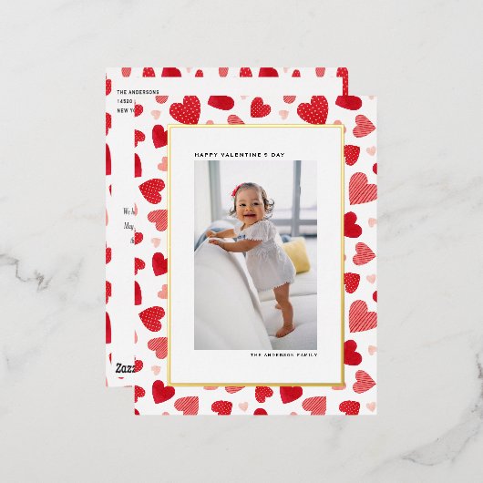 レッドウォーターハートフォトハッピーバレンタインデー 箔シーズンポストカード (正面/裏面)