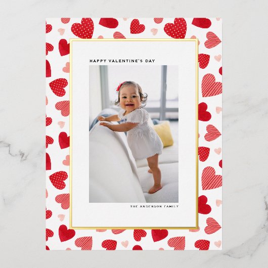 レッドウォーターハートフォトハッピーバレンタインデー 箔シーズンポストカード (正面)