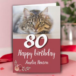 レッドウォーターバラキャットフォト80誕生日カード カード