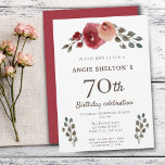 レッドウォーターバラフローラ70th誕生日パーティー 招待状<br><div class="desc">赤い水色バラフローラ70th誕生日パーティー彼女のための招待。美しい赤い水色のバラ。文字は完全にカスタマイズ可能で、名前、年齢、日付、場所、RSVPでカスタマイズ可能。70歳の誕生日祝の女性に最適。</div>