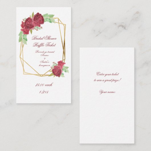 レッドウォーターバラブライダルシャワーラッフルチケット エンクロージャーカード (正面/裏面)