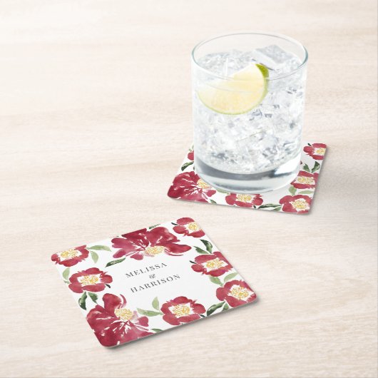 レッドウォーター結婚色牡丹 スクエアペーパーコースター (インサイチュ)