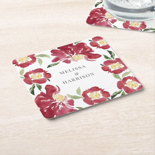 レッドウォーター結婚色牡丹 スクエアペーパーコースター (アングル)