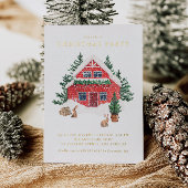 レッドウォーター色の冬のコテージクリスマスパーティー 箔招待状
