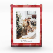 レッドウォーター色の格子模様のクリ素朴スマス フォトブロック (正面)