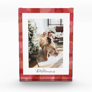 レッドウォーター色の格子模様のクリ素朴スマス フォトブロック