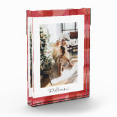 レッドウォーター色の格子模様のクリ素朴スマス フォトブロック (左)