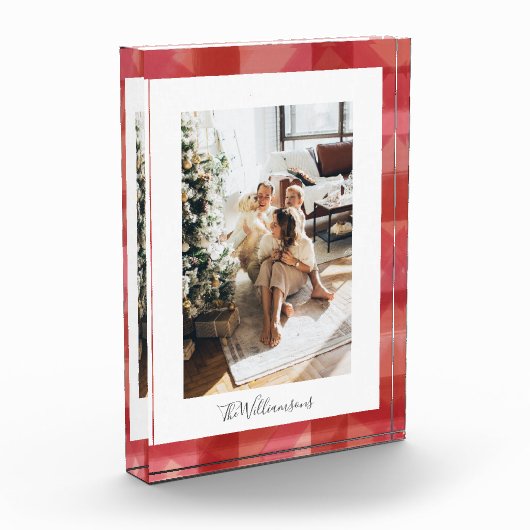 レッドウォーター色の格子模様のクリ素朴スマス フォトブロック (左)