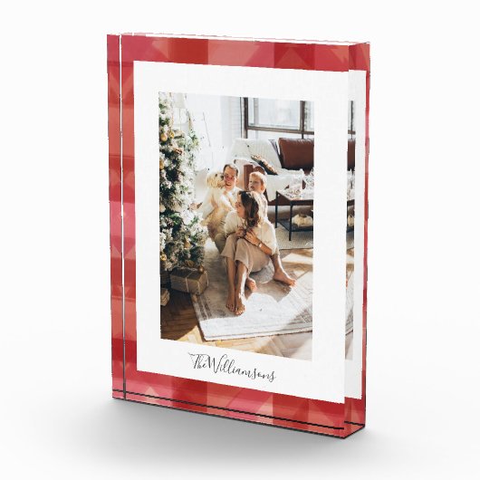 レッドウォーター色の格子模様のクリ素朴スマス フォトブロック (右)