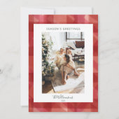 レッドウォーター色の格子模様素朴写真シーズングリーティング シーズンカード (正面)