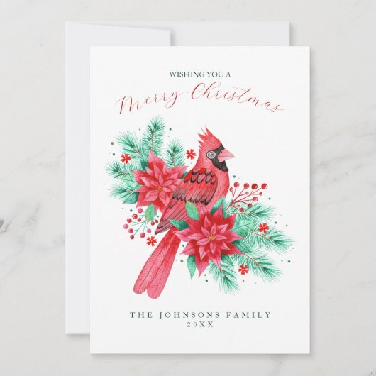レッドウォーター色の（鳥）ショウジョウコウカンチョウバードクリスマス シーズンカード (正面)
