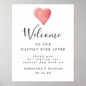 レッドウォーター色ハートエレガントなウェディングウェルカムサイン ポスター (正面)