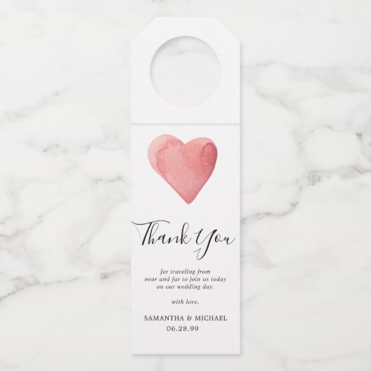 レッドウォーター色ハート結婚式の引き出物ありがとう ボトルネックタグ (正面)