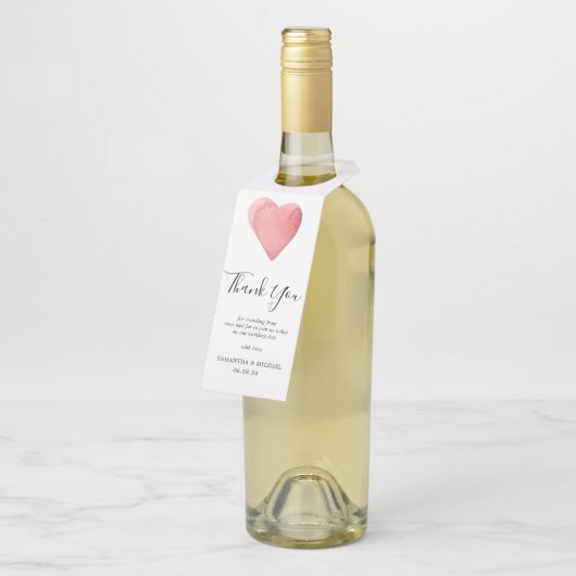 レッドウォーター色ハート結婚式の引き出物ありがとう ボトルネックタグ (アングル)